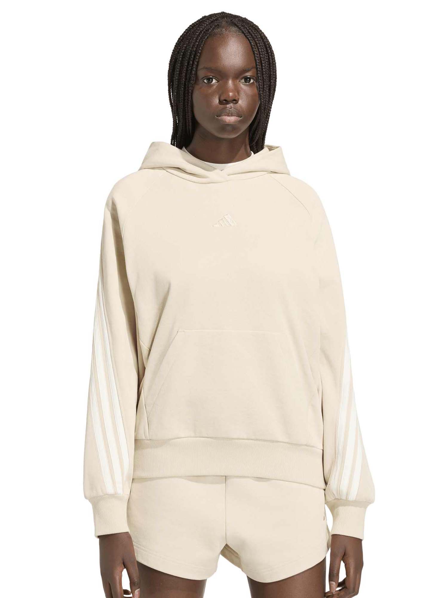 Felpa con cappuccio Adidas 3-Stripes donna beige Kit
